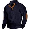 PADOLA Felpa Uomo a Collo Alto con Bottoni Jacquard Maglione Elegante Manica Lunga Fit Classico Giaccone Casual Morbido Outfit Autunno Inverno(Blu Scuro,3XL)