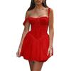 MIEAHORY, Mini abito a trapezio da donna, elasticizzato, svasato, con corsetto in stile canotta senza maniche, con scollo quadrato e finiture in pizzo