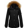 TOMEEK Giacca Invernale Donna con Cappuccio Caldo Parka Cappotto Pile Donna con Zip Giubbotto Antivento Casual Imbottito con Tasche Pelliccia Media Lunghezza da Esterno Sci(Nero,S)
