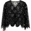 Licsaliwe Coprispalle da Donna Anni '20 con Scialle Stile Flapper - Mantella da Sposa con Paillettes Scintillanti per Feste, Giacca da Sera Vintage con Frange, Copricostume in Rete di Poliestere Nero