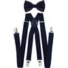 axy - bretelle per pantaloni da uomo con papillon - 4 Clip a forma di X con tenuta forte Blu scuro (bretelle larghe 2,5 cm). taglia unica