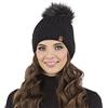 Vivisence cappello in maglia con pompon, acrilico, berretto inverno donna | Fodera in pile calda, Pompon sintetico stiloso, Maglia elasticizzata aderente, Bordo risvoltato pratico