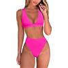 Fatty Tiger, Bikini da Donna a Vita Alta, Perizoma Sexy Brasiliano a Triangolo, Top a Scollo a V Profondo, Costumi da Bagno a Due Pezzi, Rosa, S