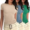 Rubu22a Confezione da 3 magliette da donna basic con scollo rotondo, a maniche corte, estive, casual, sportive, moderne, tinta unita, elasticizzate, slim fit, maglietta leggera