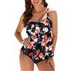 WIN.MAX Costume da Bagno Tankini da Donna Set Vita Alta Volant Volant 2 Pezzi Bikini Set Costume da Bagno Plus Size Costume(Fiore di Pera,EU40)
