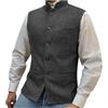 Foweknow Loden - Gilet tradizionale da uomo senza maniche con collo alto - Giacca sportiva elegante in lana per matrimonio, testimone dello sposo, grigio, L