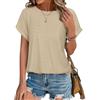 Bodhi talk Camicetta da donna estiva elegante ricamo a forato, top a maniche corte, abbigliamento casual, camicetta estiva, beige., S