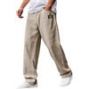 Generic Pantaloni da uomo in cotone e lino - Tessuto misto canapa pronto per l'autunno, dettaglio logo ricamato, vita elastica ampia con tasca singola, cachi, M