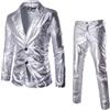Generisch Costume da smoking da uomo, 2 pezzi, slim fit, per feste, discoteca, carnevale, giacche metalliche lucide, pantaloni da notte