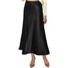 Vossmi Gonna Lunga Donna di Raso Vita Alta Elegante Gonna Midi Seta Gonne Casual con Zip A-Linea Elastica Skirt Plissée en Satin Primavera Nero,L