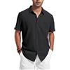 Friptspyg Camicia di Lino a Maniche Corte Uomo con Tasca E Bottoni Nascosti Perfetta per L'uso Casual Quotidiano O in Spiaggia