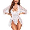 RSLOVE Camicia da notte donna sexy biancheria intima - Abbigliamento da notte in pizzo ensemble body floreale e vestaglia, bianco, XL