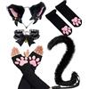 SIROLISA Guanti 3D in silicone a forma di zampa di gatto con orecchie di gatto e coda di gatto, calzini alti, per donne e ragazze, per Halloween, Natale, cosplay