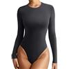 SAYTAK Donna Body Contenitivo Body a Maniche Lunghe, Senza Cuciture, a Coste, Modellante, con Scollo Rotondo, vestibilità Slim, Perizoma, Top Modellanti Autunno Inverno(Black,S)