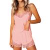 CHYRII Completo pigiama da donna sexy in raso di seta con top a canotta e pantaloncini con bordo in pizzo