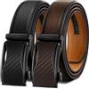 KEMISANT Cintura Uomo 2 Pezzi, Cintura Uomo Pelle Cricchetto Automatica Fibbia 35mm,Trim Regolabile per Adattars(Nero/Marrone scuro,105cm/28-34 vita regolabile)