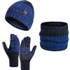 Daysskk - Set composto da berretto sciarpa e guanti che permettono la funzione touchscreen, unisex, caldo set invernale, blu navy, Taglia unica
