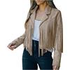 Generic Giacca in pelle scamosciata da donna corta estiva leggera di grandi dimensioni giacche da donna estive giacca di mezza stagione a maniche lunghe elegante giacca in camoscio con frange blazer giacca in