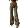 Generic Pantaloni cargo da donna a vita bassa, pantaloni in lino da donna a gamba larga lunghi con tasche multiple pantaloni cargo con coulisse tinta unita pantaloni a gamba dritta pantaloni da lavoro