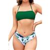 SHEKINI Costume da Bagno Due Pezzi Donna Imbottito Bandeau Regolabile Top Bikini Costumi Stampati Bikini Fondo da Spiaggia, Verde Puro, S