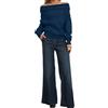 Generisch Maglione da donna con scollo a barca e maniche a pipistrello - Top in maglia dal taglio ampio | Maglione basic casual ed elegante per l'uso quotidiano, M
