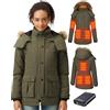 GOTOBI Giacca Riscaldata Donna Con Batteria 12v 18400mah, 8 zone di riscaldamento,Parka lungo da donna caldo e impermeabile con cappuccio in pelliccia sintetica rimovibile,Verde,S