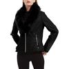 Giolshon Giubbotto da Donna in Ecopelle, Cappotto Moto Corto Invernale con Collo in Pelliccia Staccabile 9201 Nero XL