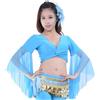 SamHeng Top corto da danza con maniche svasate da donna, top avvolgente classica scollo V maniche 3/4 in tulle, camicia lacci per danza del ventre tribale, camicetta con nappe for annodare per abbigliamento