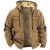 Generisch Parka da Uomo in Lana Autunno Inverno Uomo con Cappuccio in Pile Manica Lunga con Tasche Plus Size Felpa Giubbotto Abbigliamento Imbottito Mantello da Marinaio, cachi, S