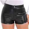 QWUVEDS Pantaloni cargo corti da donna 2023 pantaloncini da donna in pelle a vita alta, in poliuretano, elastici, stretti, sexy, pantaloni da donna, ultra corti, in pelle, con fori, colore nero, Nero