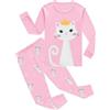EULLA Pigiama invernale per bambini e bambine, set di pigiama invernale con unicorno, sirena, farfalla, coccinella, giraffa, gufo, principessa, a maniche lunghe, in cotone, 2 pezzi, biancheria da