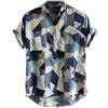 Xmiral Top Camicia da Uomo con Colletto alla Coreana Hawaiano a Maniche Corte in Cotone Stampa Vintage (XXL,22Blu)