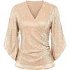 Generic Top Donna con Paillettes 3/4 Maniche - T-Shirt con Scollo a V, Glitzershirt per Capodanno, Blusa Festiva Elegante, Tshirt Sexy, Blusenshirt Taglie Forti, Tunica Blusa per Rave, oro rosa., L