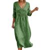 Generico Abito Lino Donna Abito Estivo a Maniche a 3/4 Boho Chic Abiti Vacanza Comodo Taglie Forti Vestito Lungo in Cotone Scollo a V Largo Vestiti da Spiaggia Tinta Unita Morbido e Traspiranti S-3XL