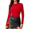 SHAPERIN Maglia Girocollo a Manica Lunga Donna Maglietta Termica T-Shirt Top Aderente Tinta Unita Canotta Intima Caldo, Rosso, L