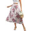 Zeagoo Maxi-Gonna Donna Elegante Estate Flowy Gonna Lunga con Tasche Elasticizzata Vita Alta Fiori Rosa XL