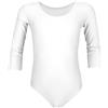Aquarti Body da Ginnastica da Bambina con Maniche a 3/4, Bianco, 128