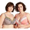 Curve Muse Reggiseno con Ferretto Minimizer da Donna Taglie Forti con Ricamo in Pizzo-Confezione da 2-Marrone,Ambra Pesca-6C