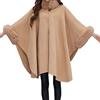 Elonglin - Poncho da donna con collo arrotolato, in finta pelliccia, cardigan a maniche calde