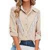 MYMORE - Camicia da donna con bottoni e frange di strass, maniche a 3/4, scintillante top da concerto, S