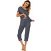 Ietaoo Pigiama Donna,Completo Sportivo Donna Tute da Ginnastica Estiva Cotone 2 Pezzi Homewear Manica Corta T Shirt+ 3/4 Pantaloni Tute Sportiva Casa Pigiama Set Grigio XL