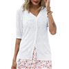 Lovasy Cardigan con Bottoni Donna a Maniche Corte Giacca in Maglia Elegante Curvy Golfino con Scollo a V Aperto Davanti Pullover Leggero ed Traspirante,A-Bianco,L