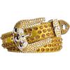 BaronHong - Cintura con strass per donne e uomini - Cintura western da cowgirl con paillettes, diamanti e borchie, adatta per jeans e pantaloni, Giallo/Arancione, M