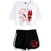 LKY STAR Hazbin Hotel T-Shirt e Corti Sets Anime Angel Dust/Charlie/Lucifer Cosplay Tops e Pantalone 2pcs per Donna Ragazze