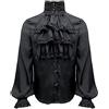 Duohropke Camicia da uomo a maniche lunghe da pirata gotica Steampunk con volant, top blusa cosplay vittoriano, costume rinascimentale, Nero , XXL