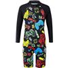 HUAANIUE Ragazzi Nuoto Manica Corta Costume da Bagno 3-11Y Bambini Un Pezzo Costume da Bagno Navy Protezione Solare 50+ Abiti da Bagno UPF Caldo Sportwear Costume Estate Surf(152/158,A002 BlackGame)