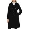 Orolay - Cappotto lungo da donna, trench doppiopetto leggero, classico con risvolto, cappotto primaverile con cintura, nero, Medium