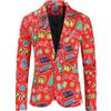 Duohropke Natale Giacca da Uomo Natale Sakko Giacca da Uomo Slim Fit con Stampa Festa Blazer con Bottoni Giacca da Festa Revers Blazer Stampa Giacca Casual Festa Costume Coat, Rosso anguria, L