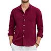 Enlision Camicia di Lino Bordeaux Uomo Manica Lunga Estiva Camicie Collo Coreana in Cotone Henley Shirts a Bottoni Tinta Unita Elegante Casual 4XL