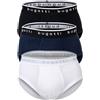 bugatti Slip da uomo, confezione da 3 - a costine sottili, fodera, cotone, tinta unita, Bianco / nero / blu, L